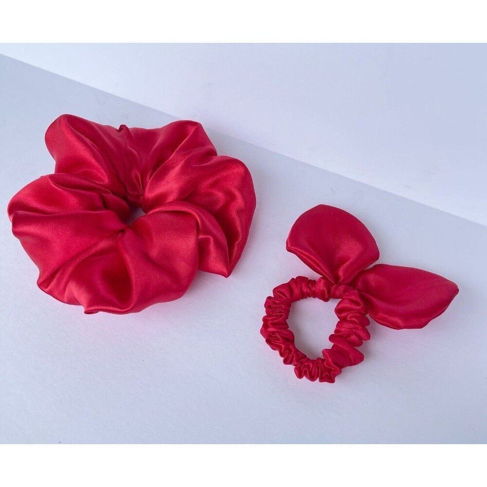 2 New Satin Scrunchie Hair Tie Red - Picture 2 of 12